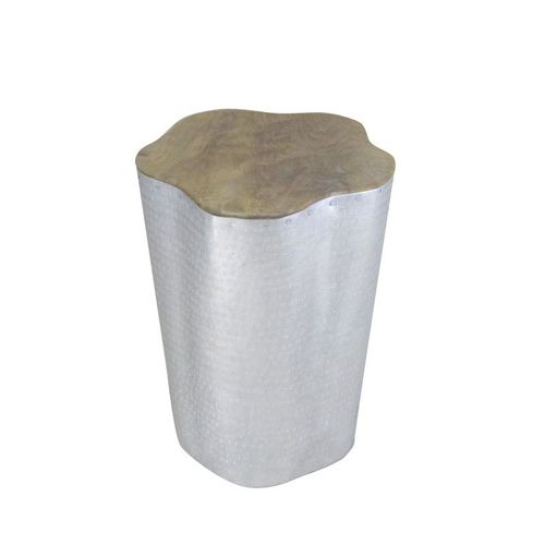 Table D'appoint En Bois De Teck Et Aluminium Argenté - Trunk