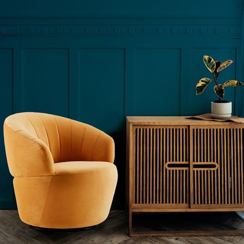 Fauteuil Rond Pivotant 360° Velours Jaune Moutarde Moderne - Corolla