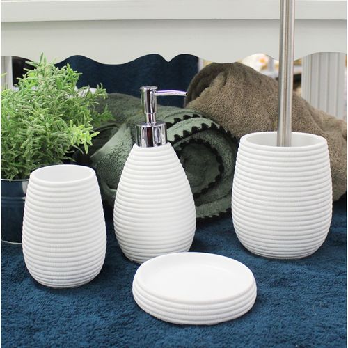 Brosse De Toilette Ronde Blanche Et Tige En Métal - Lana