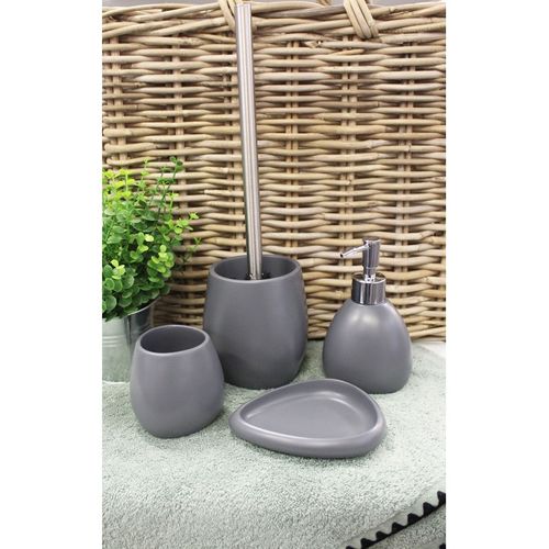 Brosse De Toilette Ronde Gris Anthracite Et Tige Métal - Lara