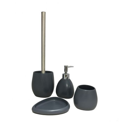 Set 4 Accessoires Gris Anthracite Salle De Bain - Lara