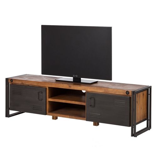 Meuble TV 180 Cm 2 Tiroirs 2 Niches Bois Acacia Et Métal - Workshop