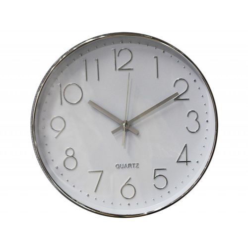 Horloge Murale Ronde 30 Cm Blanc Et Métal Chromé - Clock
