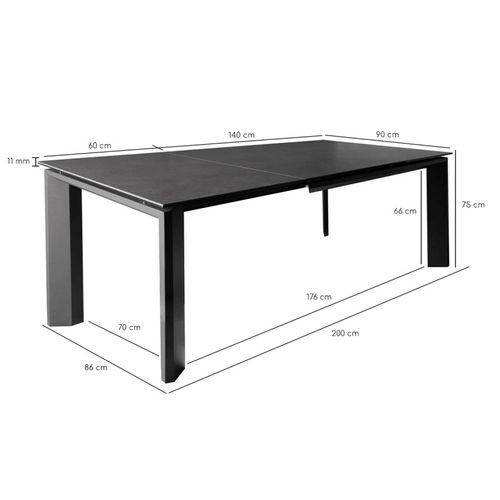 Table Extensible 140 à 200 Cm Céramique Gris Anthracite - Matrix 1