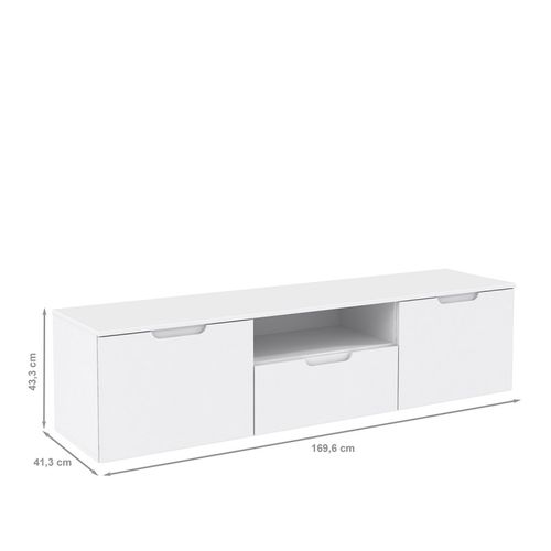 Meuble TV 170 Cm Blanc Laqué Et Mat 2 Portes 1 Tiroir - Pure