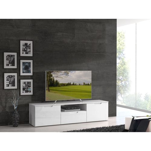 Meuble TV 170 Cm Blanc Laqué Et Mat 2 Portes 1 Tiroir - Pure
