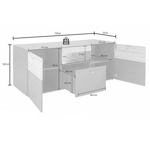Meuble TV 150 Cm 2 Portes 1 Tiroir Décor Chêne Et Gris - Marbella
