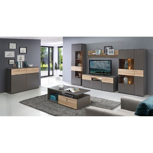 Meuble TV 150 Cm 2 Portes 1 Tiroir Décor Chêne Et Gris - Marbella