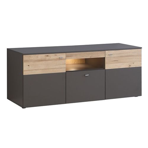Meuble TV 150 Cm 2 Portes 1 Tiroir Décor Chêne Et Gris - Marbella