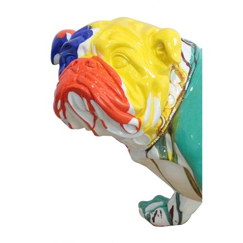 Statue Chien Bulldog Peinture Multicolore En Résine H. 40 Cm - Justin