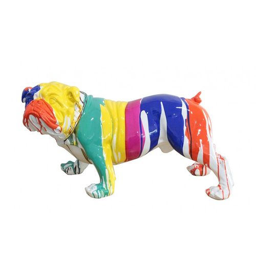 Statue Chien Bulldog Peinture Multicolore En Résine H. 40 Cm - Justin