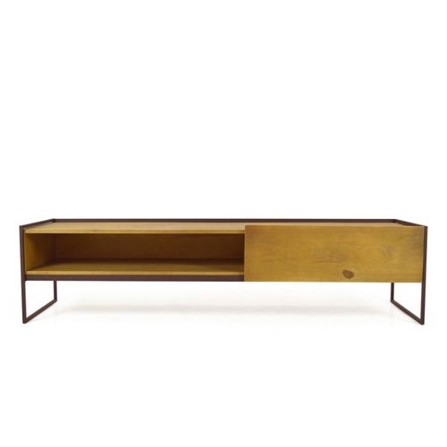 Meuble TV 183 Cm 1 Niche1 Tiroir Bois De Pin Et Métal Marron - Linea
