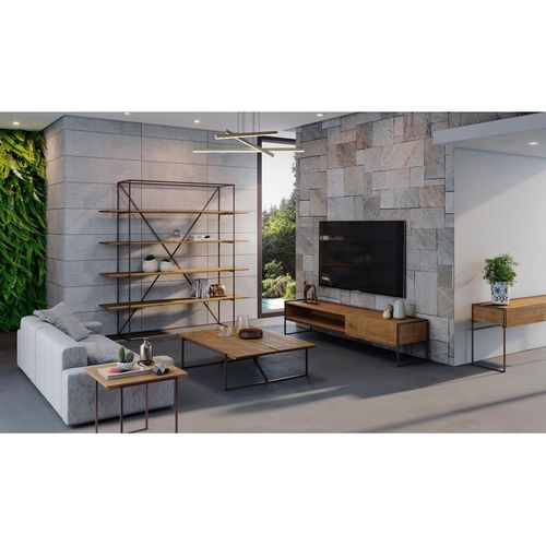 Meuble TV 183 Cm 1 Niche1 Tiroir Bois De Pin Et Métal Marron - Linea