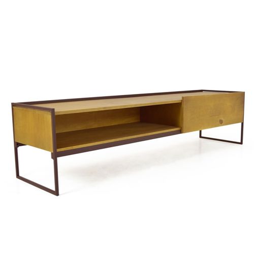 Meuble TV 183 Cm 1 Niche1 Tiroir Bois De Pin Et Métal Marron - Linea
