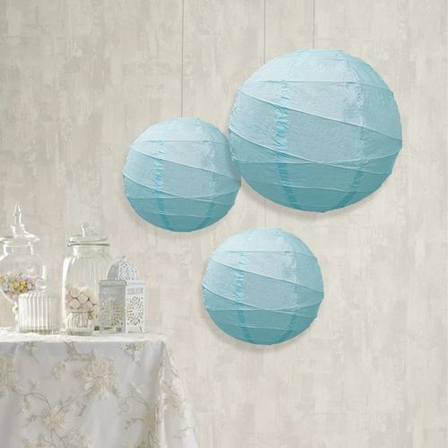 Lot De 4 Lampions Rond En Papier De Couleur Bleu De 40 Cm De Diamètre
