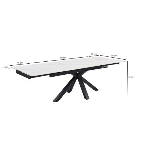 Table Extensible 160/240 Cm Céramique Blanc Marbré Pied Croix - Nevada 04