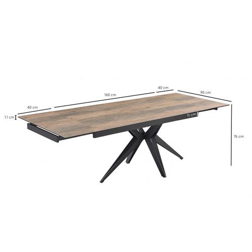 Table Extensible 160/240 Cm Céramique Effet Bois Pied Étoile Métal - Texas 06