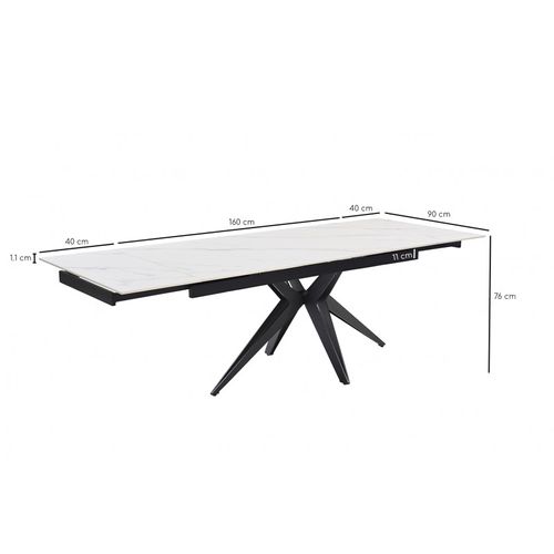 Table Extensible 160/240 Cm Céramique Blanc Marbré Pied Étoile - Nevada 06