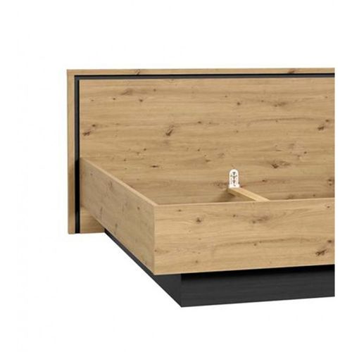 Lit 180 X 200 Cm Tête De Lit Décor Chêne Naturel Et Noir Mat - Alia