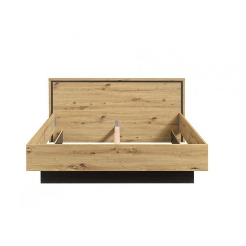 Lit 180 X 200 Cm Tête De Lit Décor Chêne Naturel Et Noir Mat - Alia