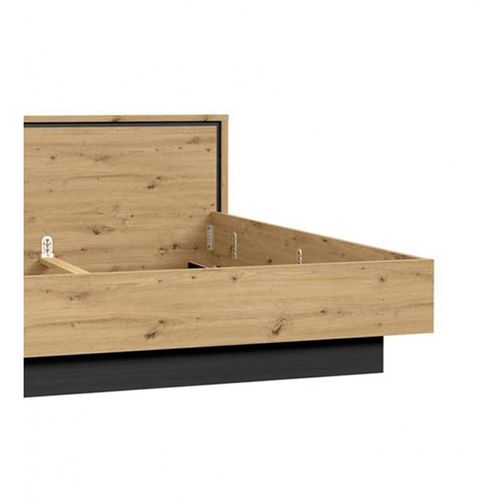 Lit 180 X 200 Cm Tête De Lit Décor Chêne Naturel Et Noir Mat - Alia