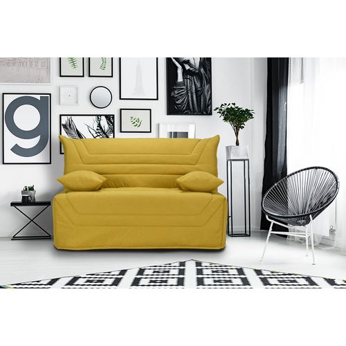 Banquette Lit BZ 140x190 Cm En Tissu Jaune Et Matelas 12 Cm - Cyriac