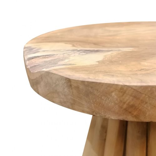 Bout De Canapé Avec Plateau Rond Et Piètement En Bois De Teck - Tamy