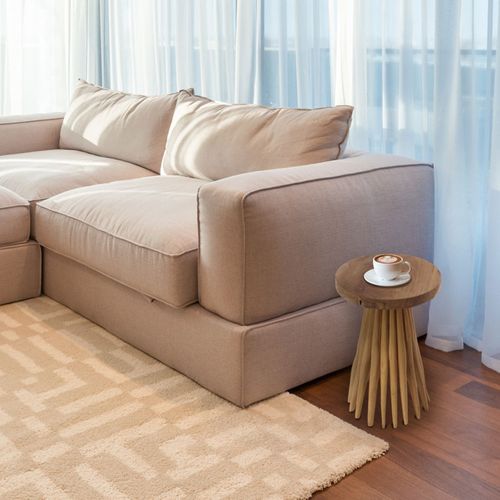 Bout De Canapé Avec Plateau Rond Et Piètement En Bois De Teck - Tamy