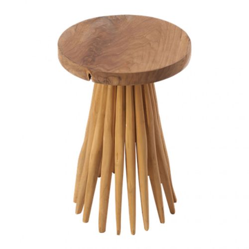 Bout De Canapé Avec Plateau Rond Et Piètement En Bois De Teck - Tamy