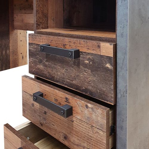 Bureau Droit 160 Cm 3 Tiroirs Décor Bois Vieilli Et Béton Gris - Buck