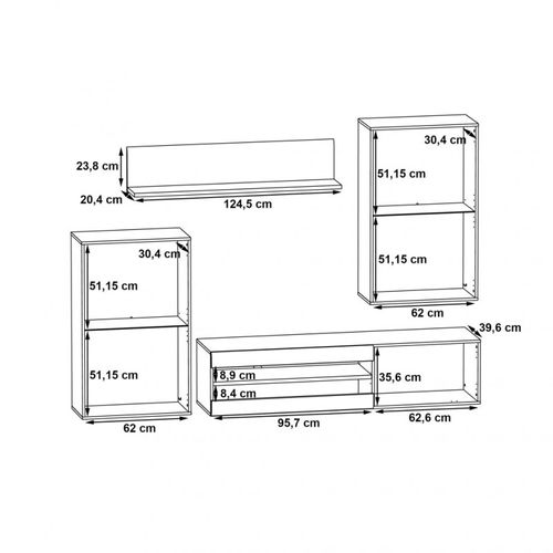 Ensemble Meuble TV Paroi Murale Décor Bois Clair Et Noir - Sonny