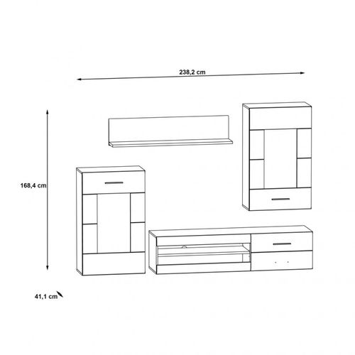 Ensemble Meuble TV Paroi Murale Décor Bois Clair Et Noir - Sonny