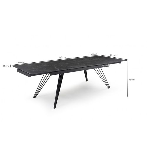 Table Extensible 160/240 Cm Céramique Noir Marbré Pied Filaire - Indiana 01
