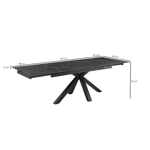 Table Extensible 160/240 Cm Céramique Noir Marbré Pied Croix - Indiana 04