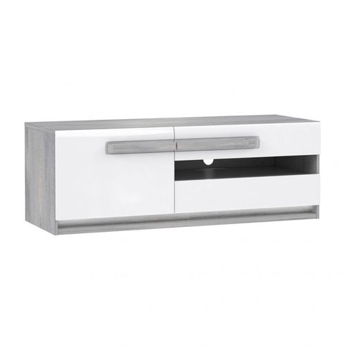 Meuble TV 160 Cm 1 Porte 2 Tiroirs Blanc Et Décor Bois Gris - Alexiane
