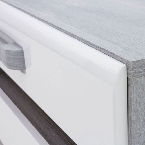 Meuble TV 160 Cm 1 Porte 2 Tiroirs Blanc Et Décor Bois Gris - Alexiane