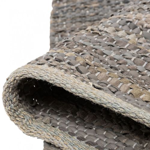 Tapis Tressé En Cuir Et Coton Gris 100 X 150 Cm - Suelo 6742