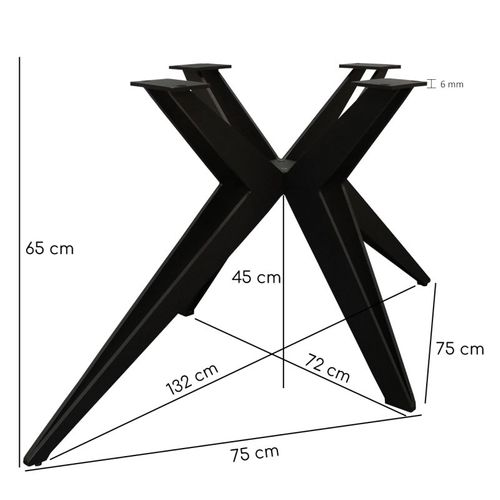 Pied De Table De Repas Métal Noir Design Croisé Étoile H.65 Cm - 06