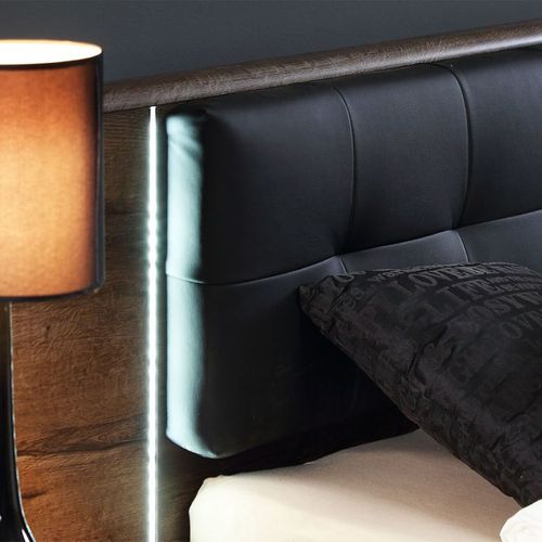 Lit Double 160 X 200 Décor Chêne Foncé Et Noir Avec LED - Riviera