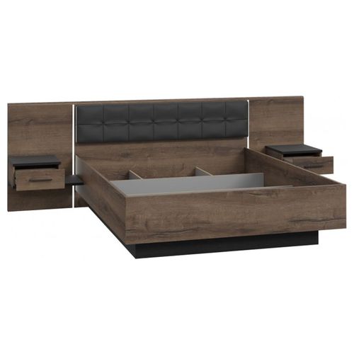 Lit Double 160 X 200 Décor Chêne Foncé Et Noir Avec LED - Riviera