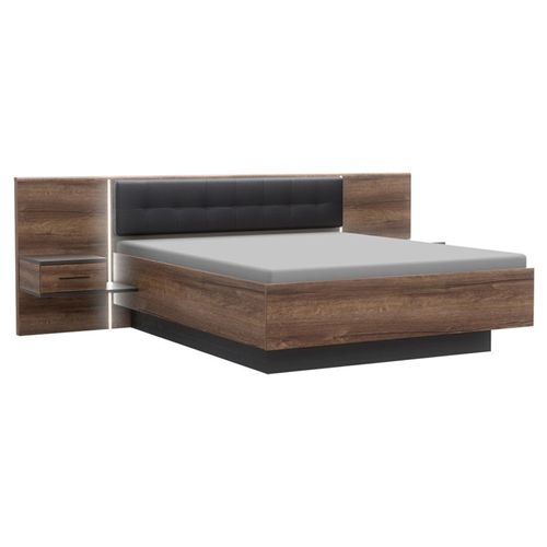 Lit Double 160 X 200 Décor Chêne Foncé Et Noir Avec LED - Riviera