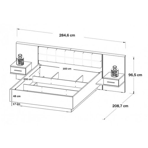 Lit Double 160 X 200 Décor Chêne Foncé Et Noir Avec LED - Riviera