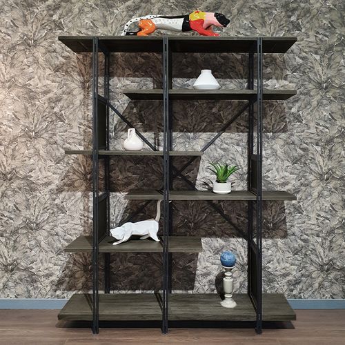 Étagère En Bois D'acacia Cendré Avec Piètement En Métal Noir - Kubi