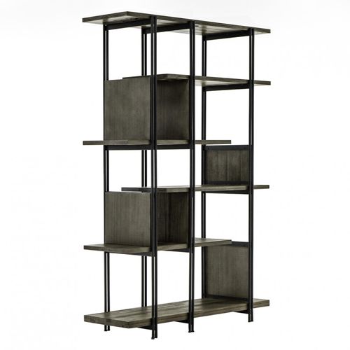 Étagère En Bois D'acacia Cendré Avec Piètement En Métal Noir - Kubi