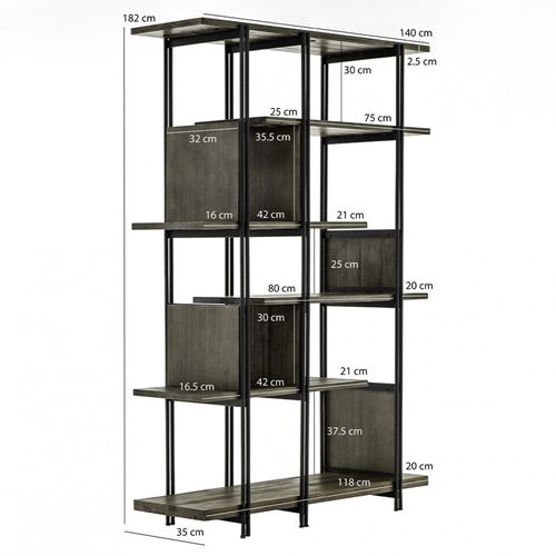 Étagère En Bois D'acacia Cendré Avec Piètement En Métal Noir - Kubi