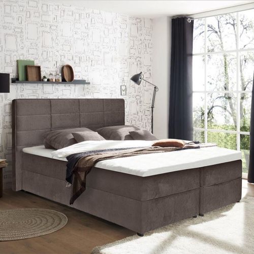Lit Boxspring 180x200 Velours Taupe 2 Rangement Latéraux - Brandon