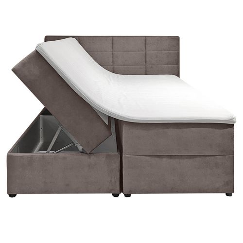 Lit Boxspring 180x200 Velours Taupe 2 Rangement Latéraux - Brandon