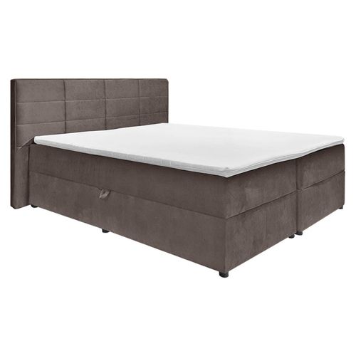 Lit Boxspring 180x200 Velours Taupe 2 Rangement Latéraux - Brandon