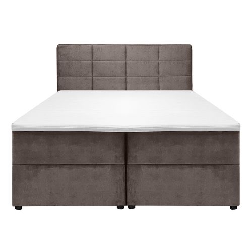 Lit Boxspring 180x200 Velours Taupe 2 Rangement Latéraux - Brandon