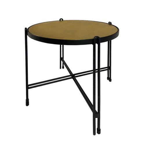 Table D'appoint En Métal Noir Avec Plateau Rond Et Doré - Oro 8806